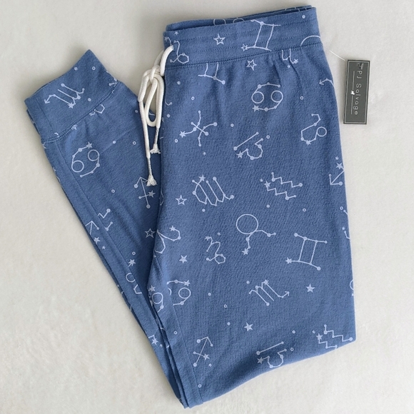 PJ Salvage Lounge Joggers Astrology Print Brushed Stretch Knit Blue White M NWT - Picture 1 of 13